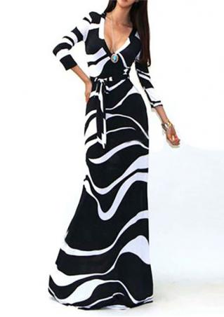 Striped Fashion Maxi Dress With Belt
