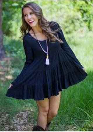 Solid Pleated A-Line Mini Dress Without Necklace