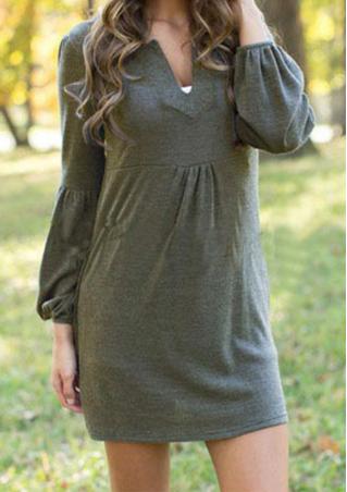 Solid Color Lantern Sleeve Casual Dress