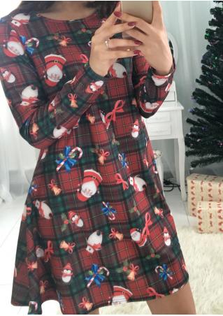 Christmas Santa Snowman Printed Swing Dress