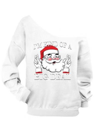 Christmas Santa Letter Printed Slash Neck Sweatshirt