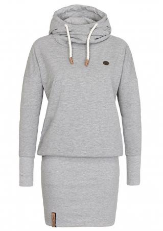 Solid Hooded Casual Mini Dress