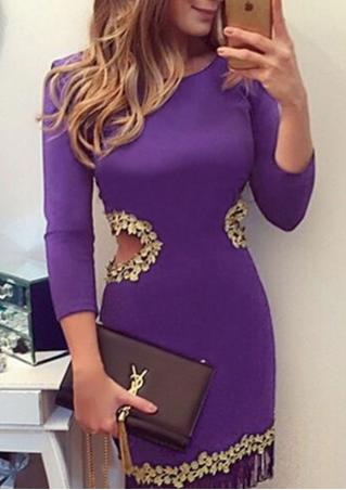 Solid Tassel Lace Hollow Out Bodycon Dress