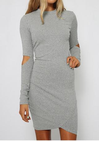 Solid Knitted Sleeve Hole Bodycon Mini Dress