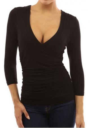 Solid Deep V Casual Bodycon T-Shirt