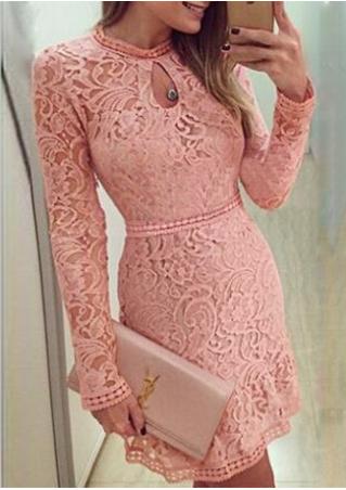 Solid Lace Hollow Out Mini Dress