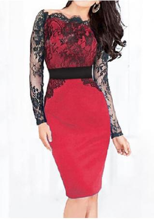 Lace Splicing Long Sleeve Bodycon Dress