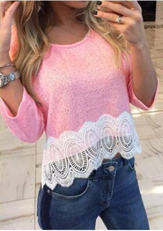 Lace Splicing Three Quarter Sleeve Casual Blouse