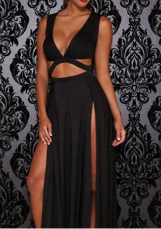 Solid Hollow Out Split Sexy Maxi Dress