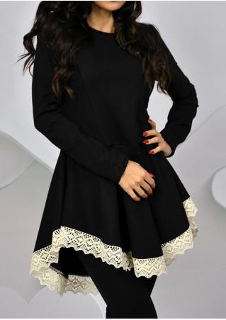 Solid Lace Splicing Pleated Swing Dress