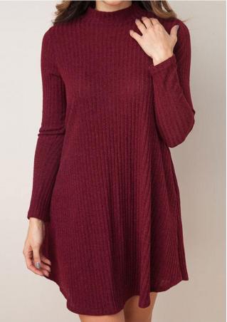 Solid Pocket Knitted Casual Mini Dress