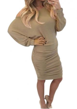 Solid Off Shoulder Pleated Bodycon Mini Dress