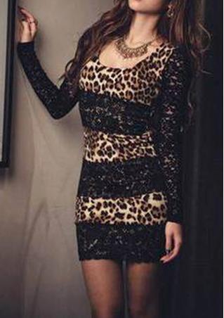 Leopard Lace Splicing Bodycon Mini Dress