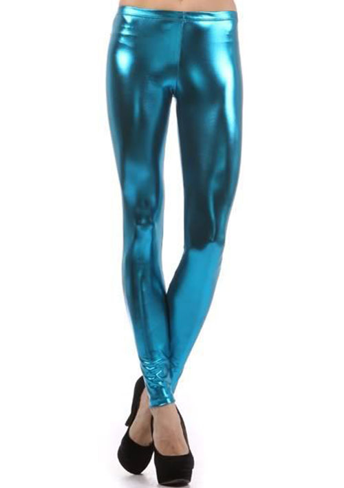 Solid Bling Bling Faux Leather Stretchy Leggings - Fairyseason