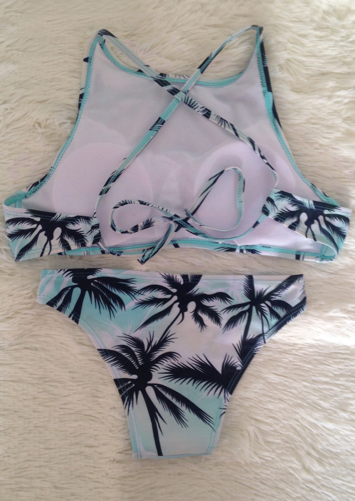 Printed Coconut Tree Strappy Bikini Set - Fairyseason