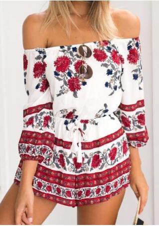 Floral Off Shoulder Slash Neck Sexy Romper