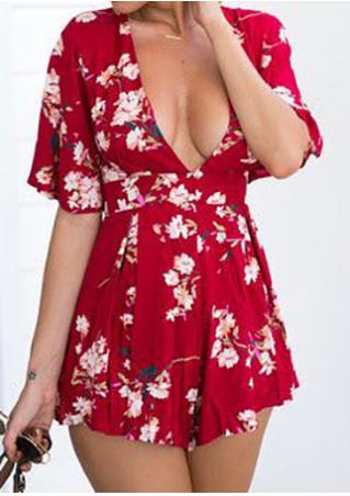 Floral Deep V-Neck Fashion Romper