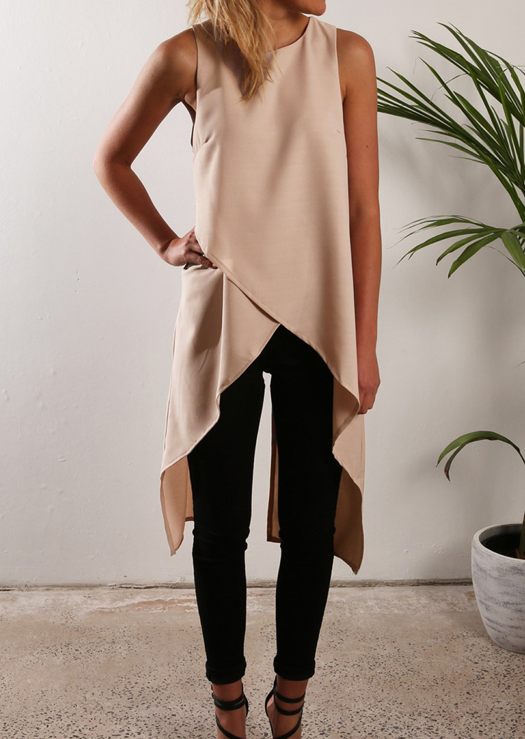 Solid Irregular Slit Zipper Fashion Tank thumbnail