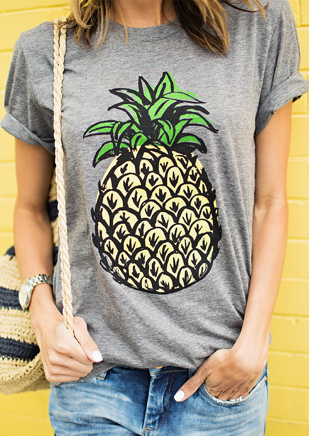 Pineapple Printed Short Sleeve Casual T-Shirt - Fairyseason