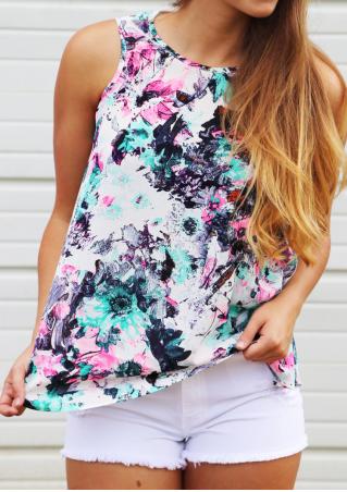 Multicolor Printed O-Neck Fashion Tank