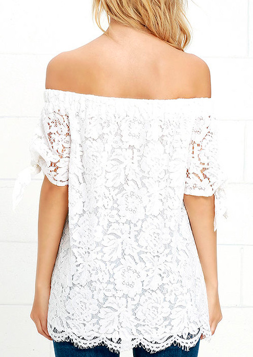 Solid Lace Slash Neck Fashion Blouse - Fairyseason