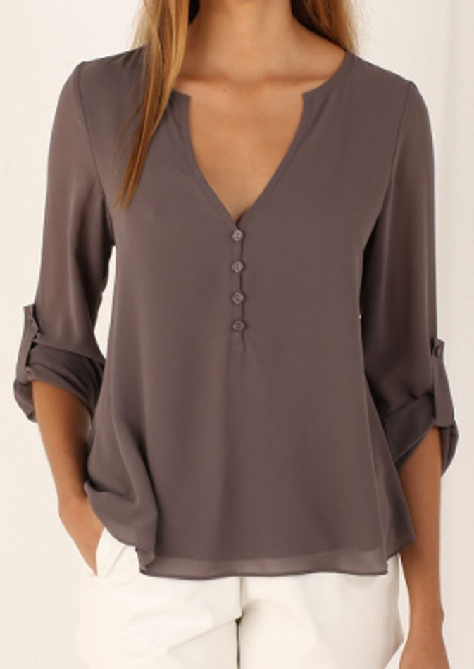 

Solid Button Irregular Fashion Blouse, Burgundy;dark khaki, 77655