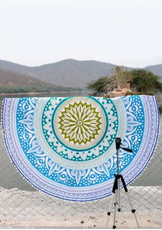 Printed Tassel Round Blanket