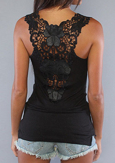 Solid Lace Splicing Racerback Tank