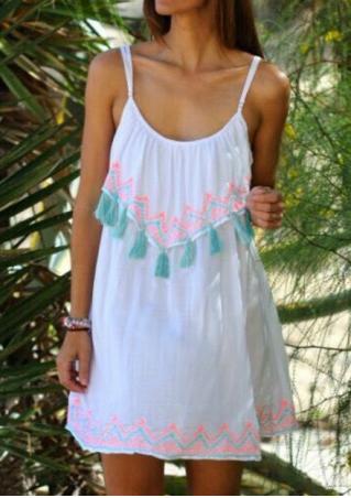 Printed Tassel Mini Strap Dress