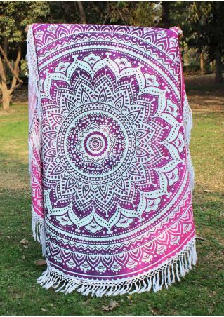 Mandala Printed Tassel Splicing Round Blanket