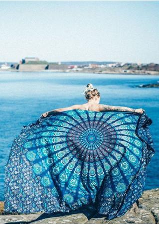 Mandala Peacock Rectangle Beach Blanket