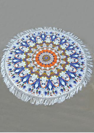 Mandala Peacock Round Beach Blanket