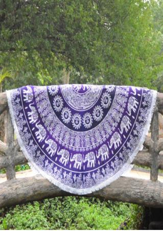 Mandala Elephant Tassel Round Blanket