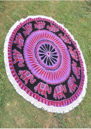 Mandala Elephant Printed Round Picnic Blanket