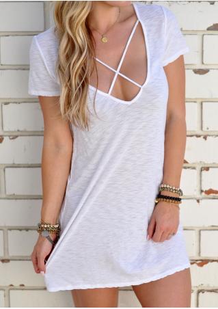 Solid Cross V-Neck Mini Dress Without Necklace