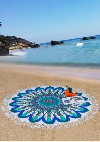 Mandala Flower Elephant Round Beach Blanket