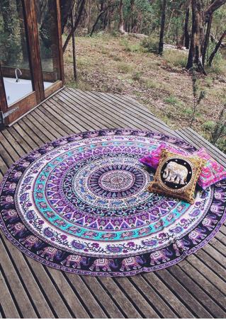 Mandala Elephant Round Blanket