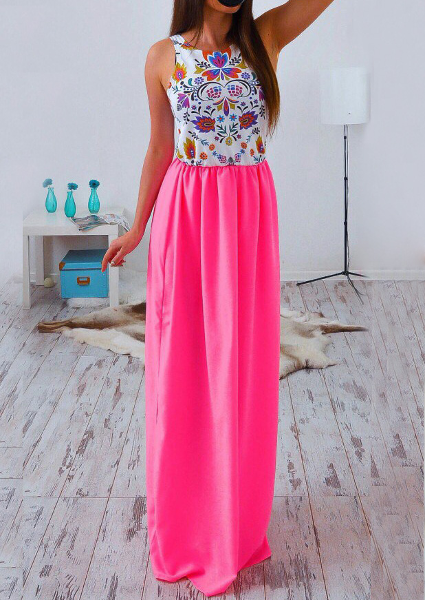 Multicolor Printed Splicing Casual Maxi Dress - Fairyseason