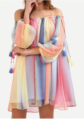 Multicolor Printed Off Shoulder Mini Shift Dress