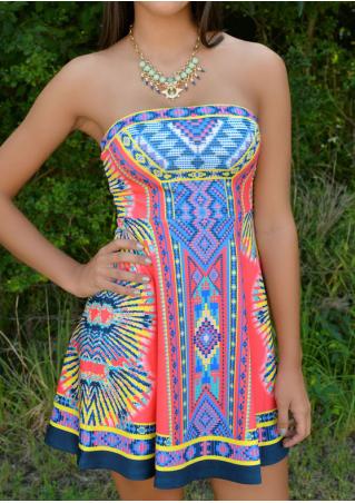 Ethnic Printed Mini Strapless Dress Without Necklace