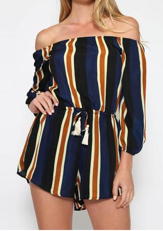 Striped Drawstring Slash Neck Fashion Romper