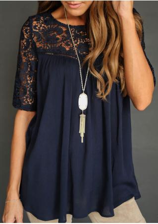 Lace Splicing Hollow Out Blouse Without Necklace