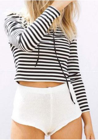 Striped Lace Up Long Sleeve Crop Top