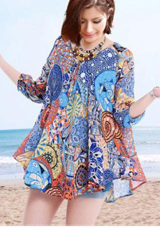 Multicolor Printed Loose Blouse Without Necklace