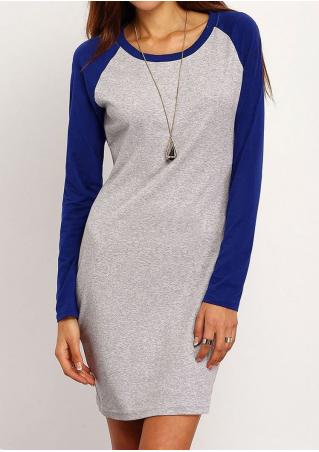 Color Block Long Sleeve Mini Dress Without Necklace