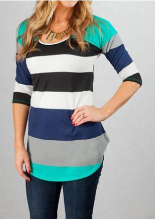 Color Block Casual T-Shirt Without Necklace