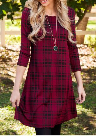 Plaid Casual Mini Dress Without Necklace