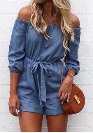 Solid Slash Neck Sexy Romper With Belt