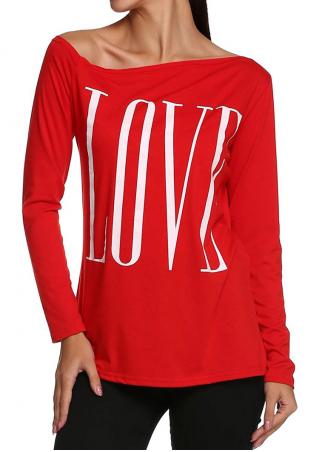 LOVE Printed Slash Neck Long Sleeve T-Shirt