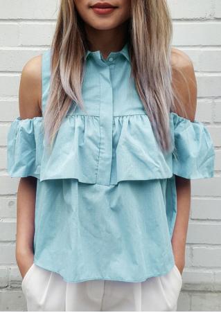Solid Ruffled Button Off Shoulder Blouse